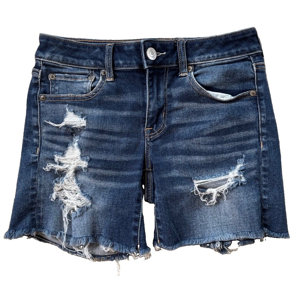 AMERICAN EAGLE Midi Shorts Next Level Stretch Low-Rise Blue Jean Short Size 6